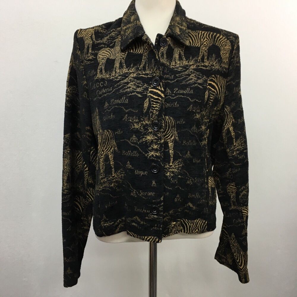 Soiree Women's Jacket Medium M Black Brown Zebra‎ Italian Fabric